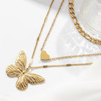 Layered Butterfly Heart Pendant Necklace