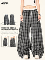 Black White Plaid High Waist Straight Leg Pants