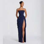 Casual long-sleeved slim-fit suspender maxi dress