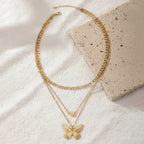 Layered Butterfly Heart Pendant Necklace