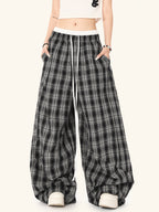 Black White Plaid High Waist Straight Leg Pants
