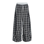 Black White Plaid High Waist Straight Leg Pants
