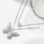 Layered Butterfly Heart Pendant Necklace